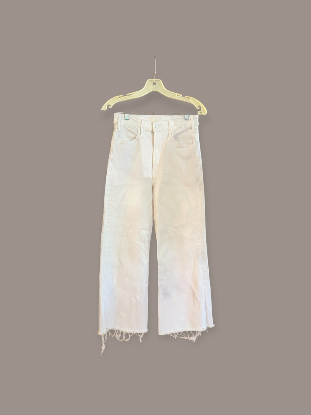 MOTHER Cream Wide-Leg Frayed Hem Jeans